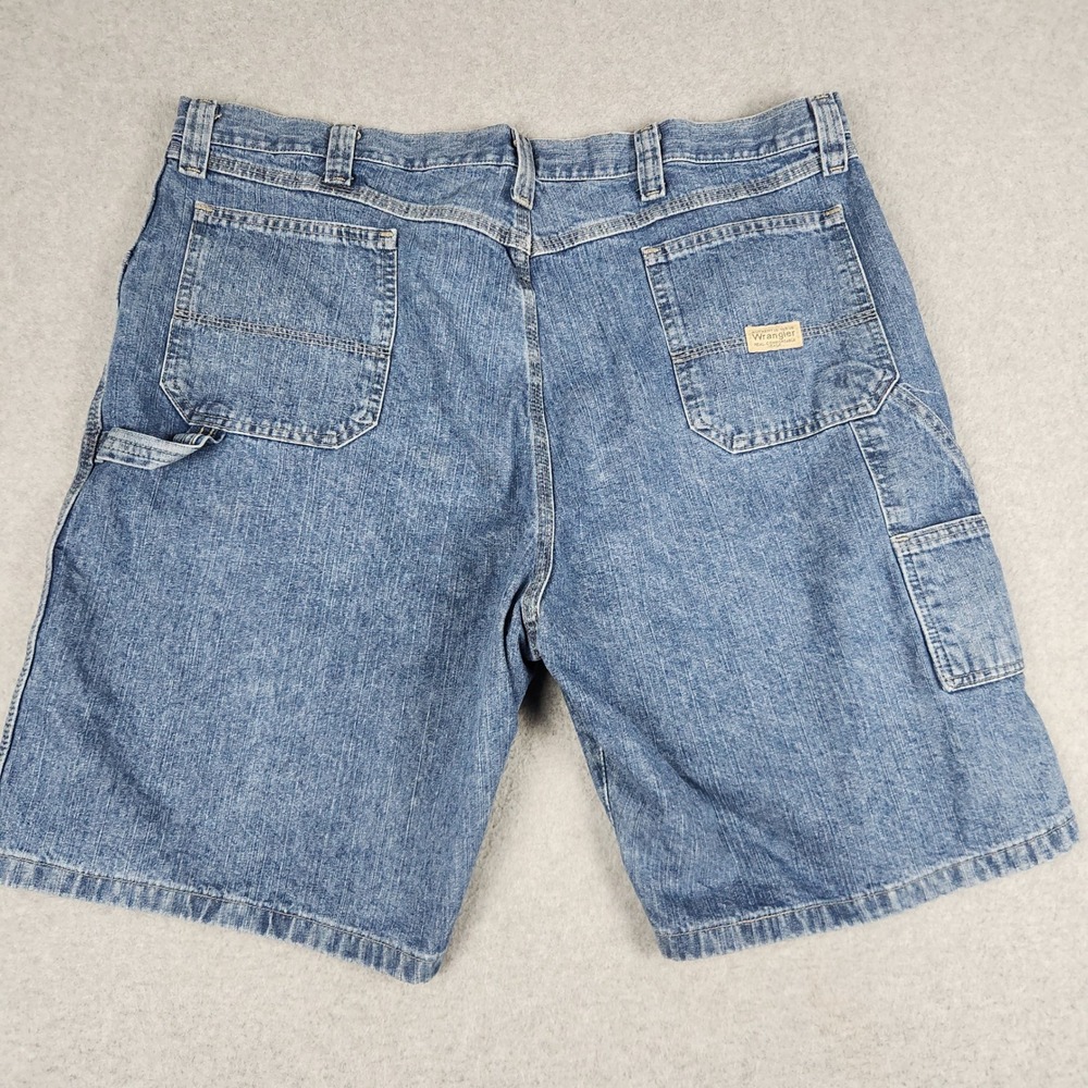 Wrangler Carpenter Shorts Mens 42 Blue Denim Cotton Utility Workwear Hammer Loop